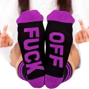 Fuck off socks - ankle length gets the sweary gift message across! Come in two tone, purple and black.