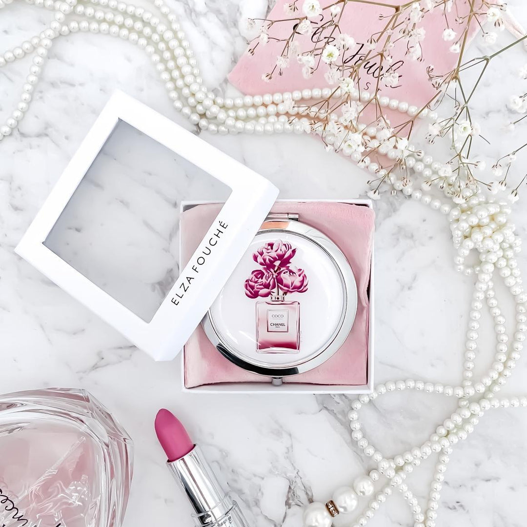 Mirrored Compact - Pink Perfume & Flowers
